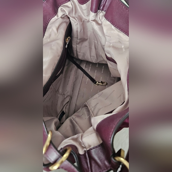 Michael Kors Quincy Large Suede and Leather Shoulder Tote - Maroon - Picture 13 of 16